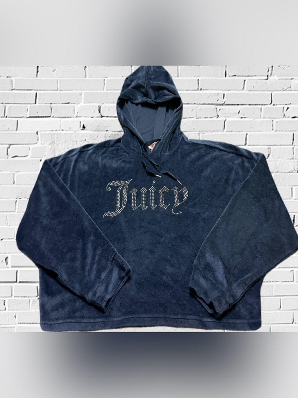 Juicy Couture Women’s Navy Rhinestone Logo Crewneck Hoodie L